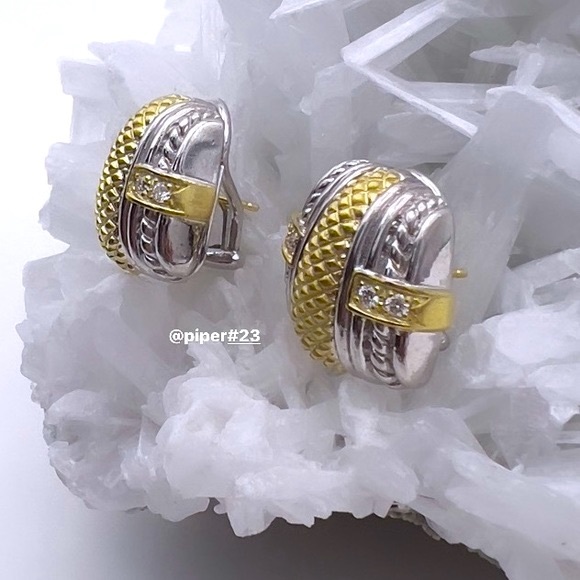 EUC Judith Ripka Vintage JR TWO Couture Diamond Button Earrings - Picture 3 of 13